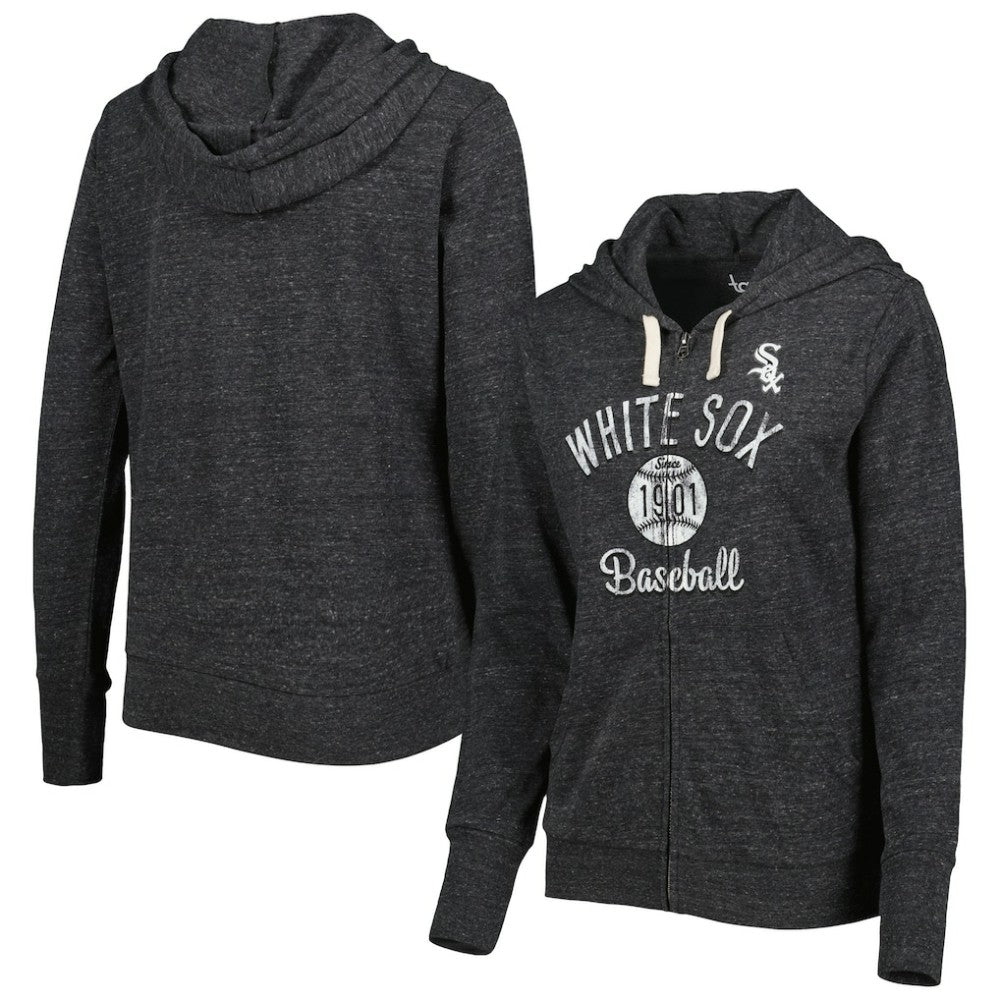 Chicago White Sox Touch Women's Training Camp Tri-Blend Lightweight Full-Zip Hoodie - Black Hoodies