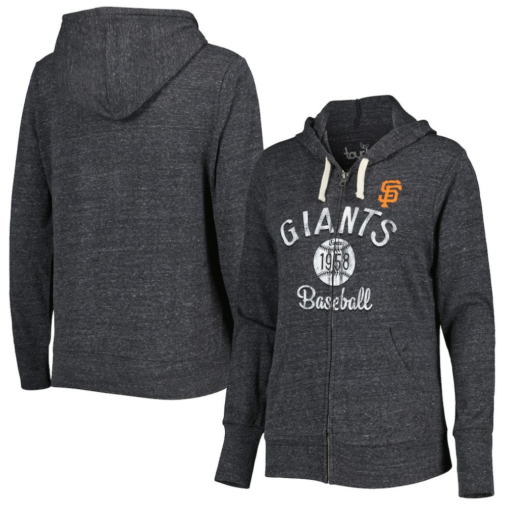 San Francisco Giants Touch Women's Training Camp Tri-Blend Lightweight Full-Zip Hoodie - Black Hoodies