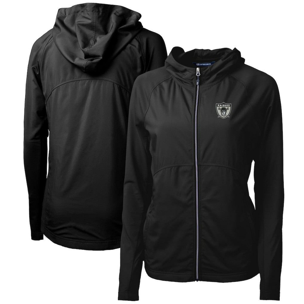 Las Vegas Raiders Cutter & Buck Women's Throwback Logo Adapt Eco Knit Hybrid Recycled Full-Zip Hoodie Black