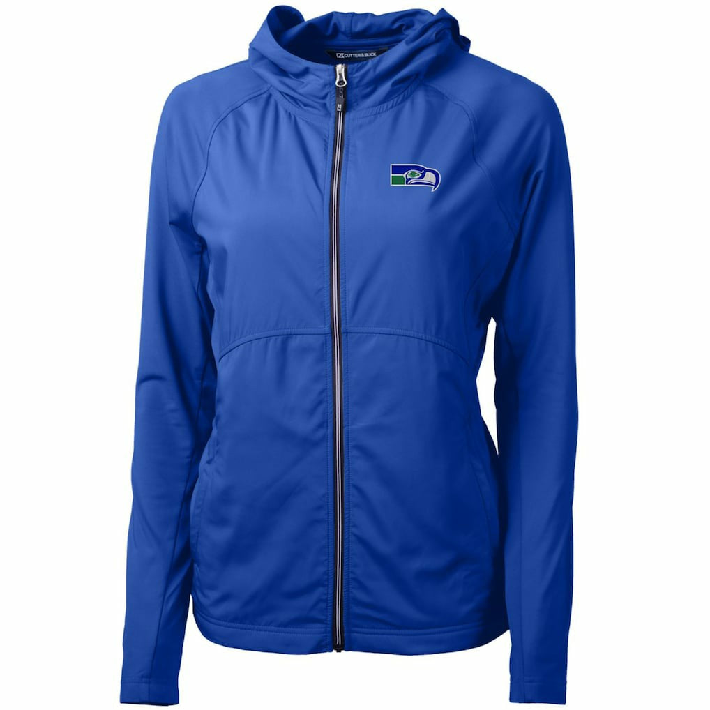 Seattle Seahawks Cutter & Buck Women's Throwback Logo Adapt Eco Knit Hybrid Recycled Full-Zip Hoodie Royal