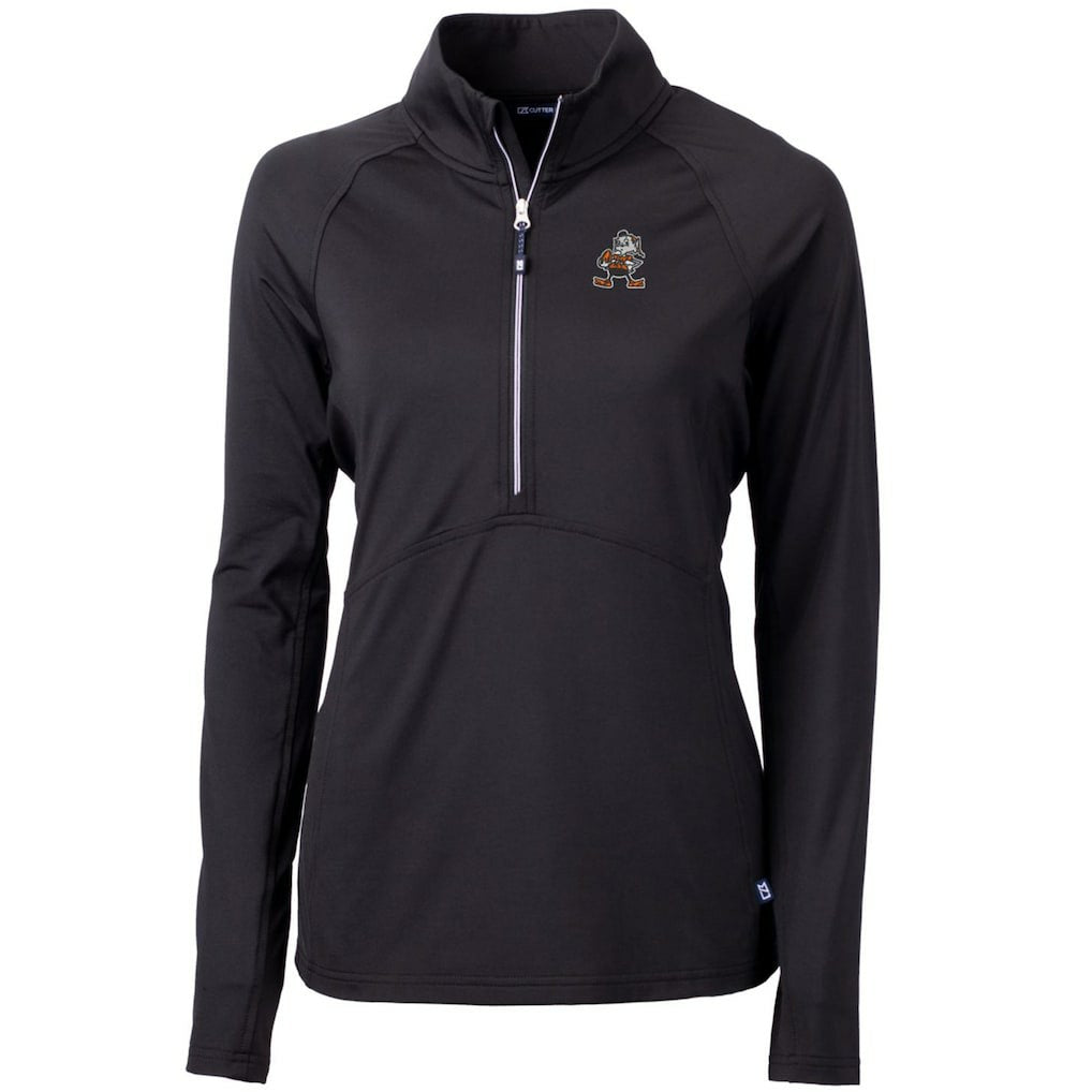 Cleveland Browns Cutter & Buck Women's Throwback Logo Adapt Eco Knit Stretch Recycled Half-Zip Pullover Top Black