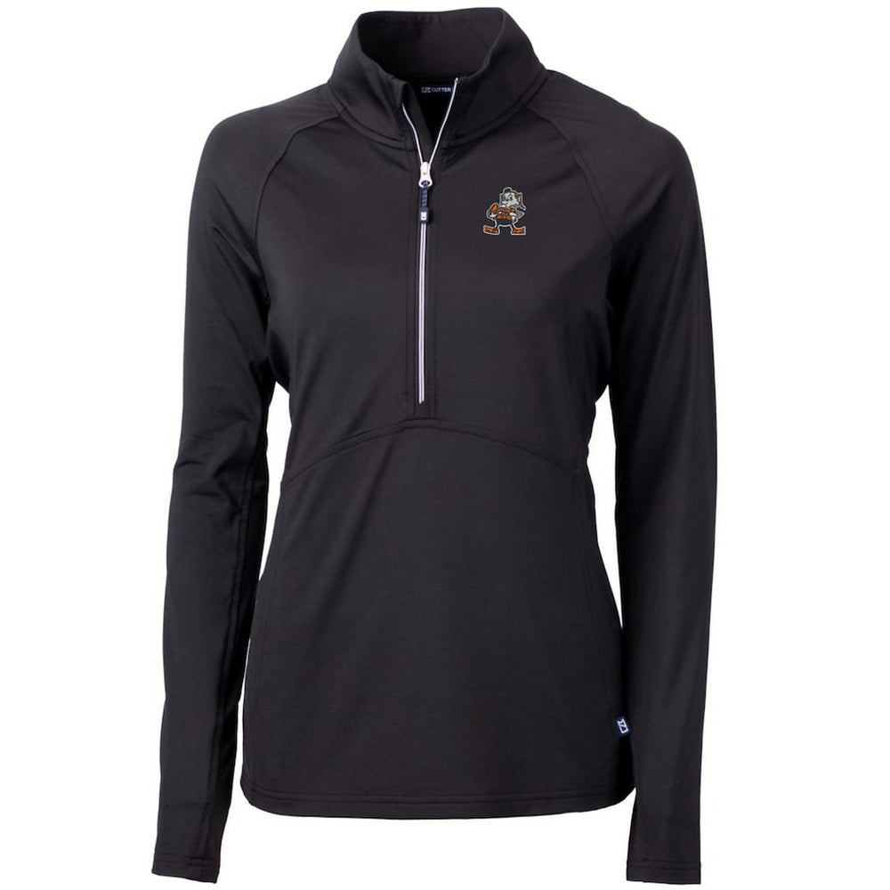 Cleveland Browns Cutter & Buck Women's Throwback Logo Adapt Eco Knit Stretch Recycled Half-Zip Pullover Top Black