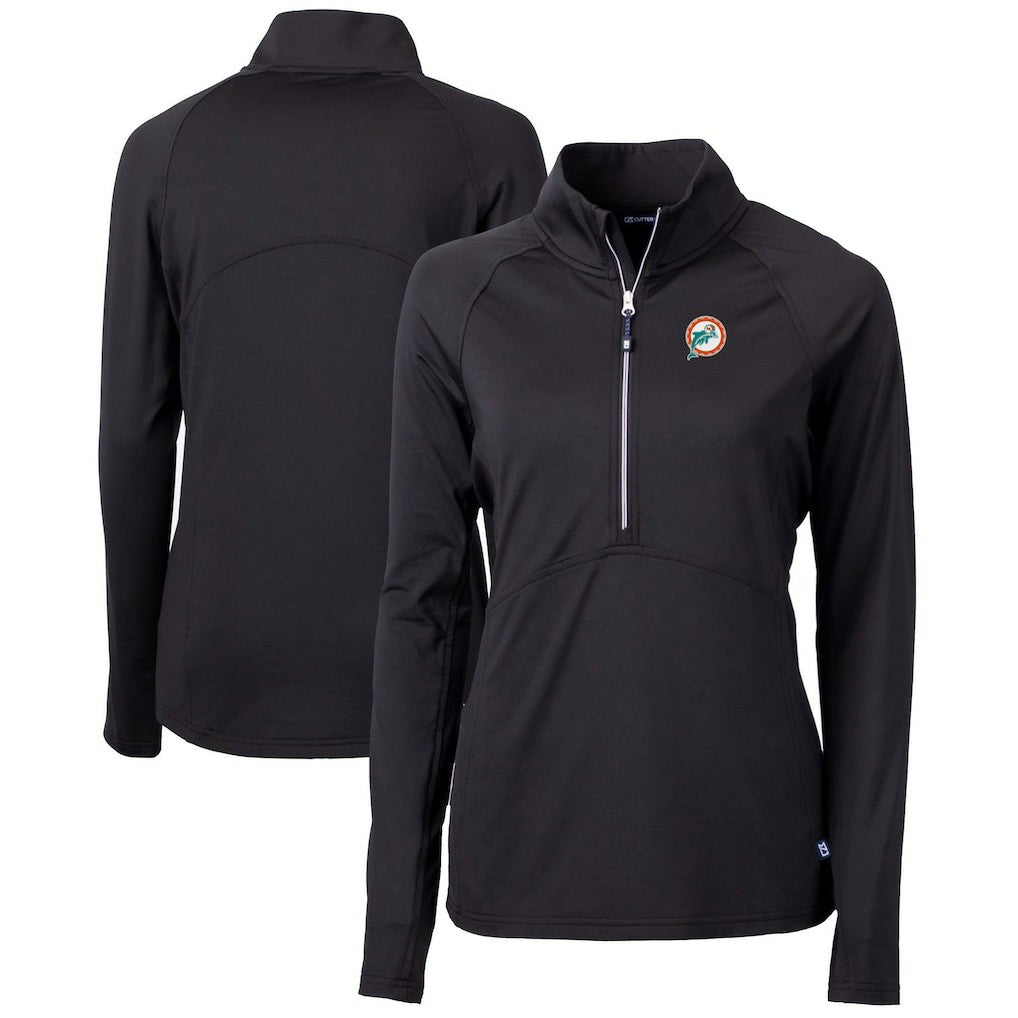 Miami Dolphins Cutter & Buck Women's Throwback Logo Adapt Eco Knit Stretch Recycled Half-Zip Pullover Top Black