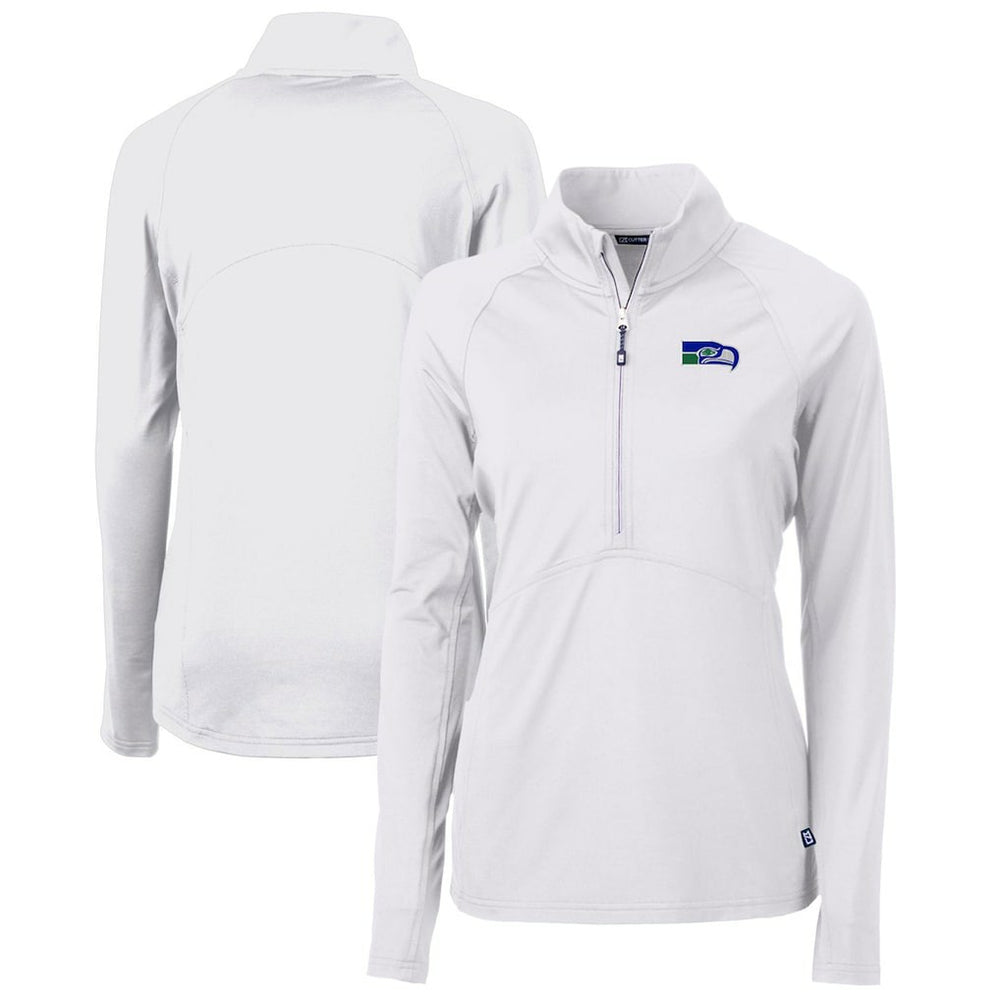 Seattle Seahawks Cutter & Buck Women's Throwback Logo Adapt Eco Knit Stretch Recycled Half-Zip Pullover Top White