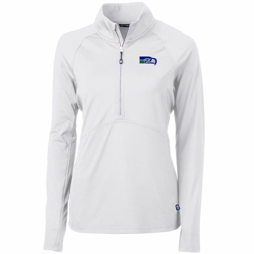 Seattle Seahawks Cutter & Buck Women's Throwback Logo Adapt Eco Knit Stretch Recycled Half-Zip Pullover Top White