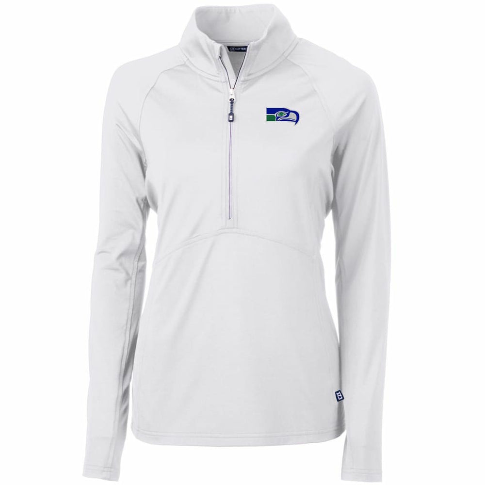 Seattle Seahawks Cutter & Buck Women's Throwback Logo Adapt Eco Knit Stretch Recycled Half-Zip Pullover Top White