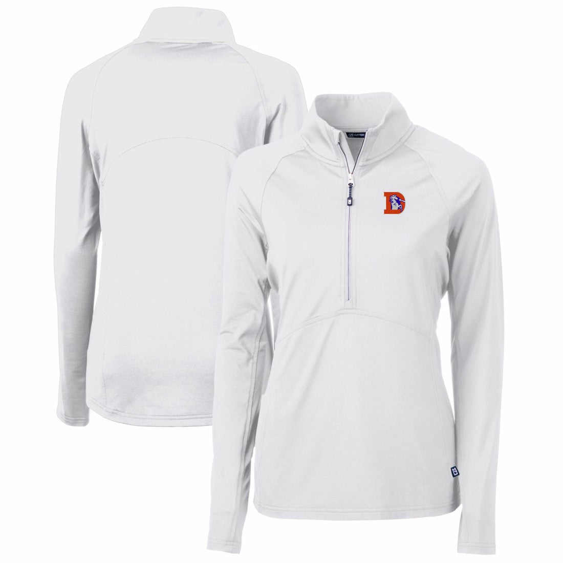 Denver Broncos Cutter & Buck Women's Throwback Logo Adapt Eco Knit Stretch Recycled Half-Zip Pullover Top White