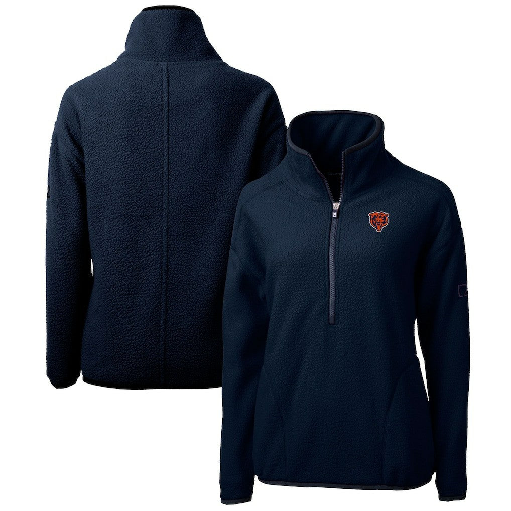 Chicago Bears Cutter & Buck Women's Throwback Logo Cascade Eco Sherpa Fleece Half-Zip Pullover Jacket Navy