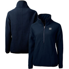 New York Giants Cutter & Buck Women's Throwback Logo Cascade Eco Sherpa Fleece Half-Zip Pullover Jacket Navy