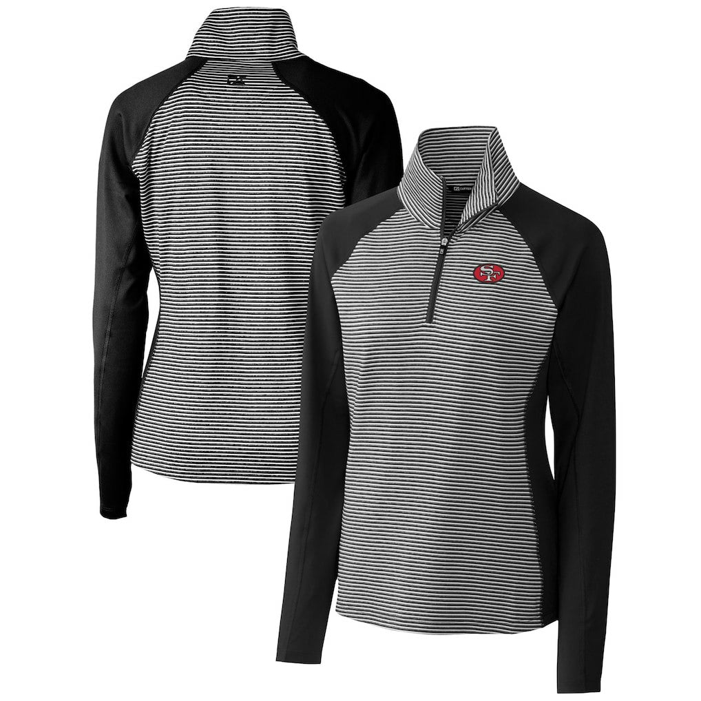 San Francisco 49ers Cutter & Buck Women's Throwback Logo Forge Tonal Stripe Stretch Half-Zip Pullover Top Black