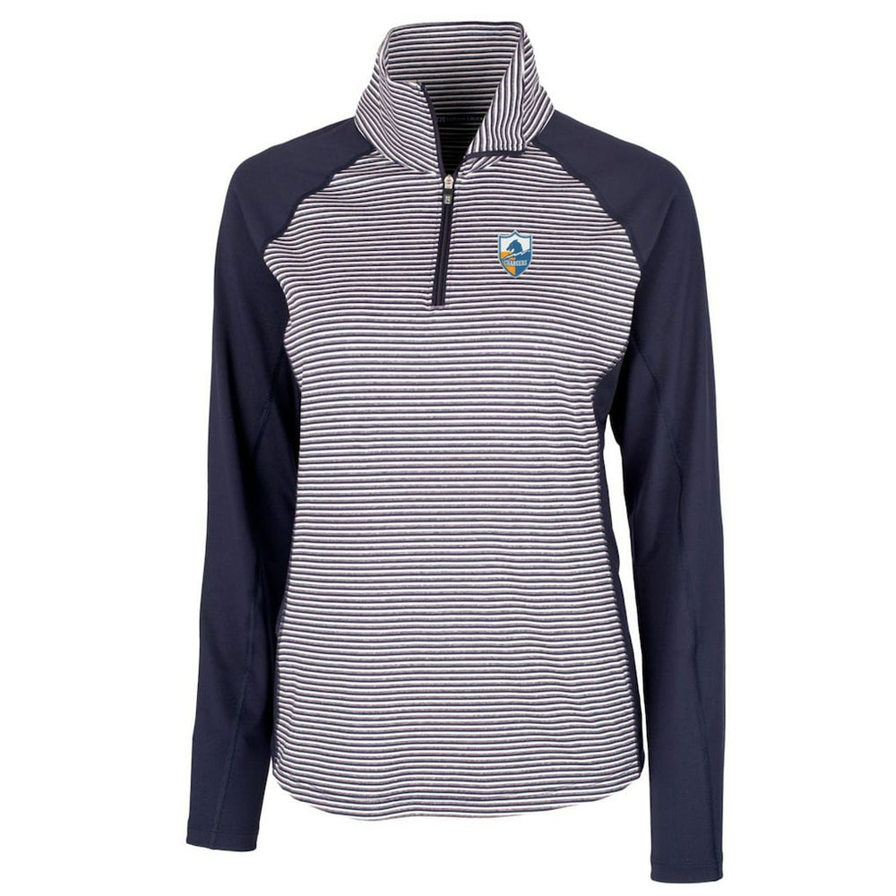 Los Angeles Chargers Cutter & Buck Women's Throwback Logo Forge Tonal Stripe Stretch Half-Zip Pullover Top Navy