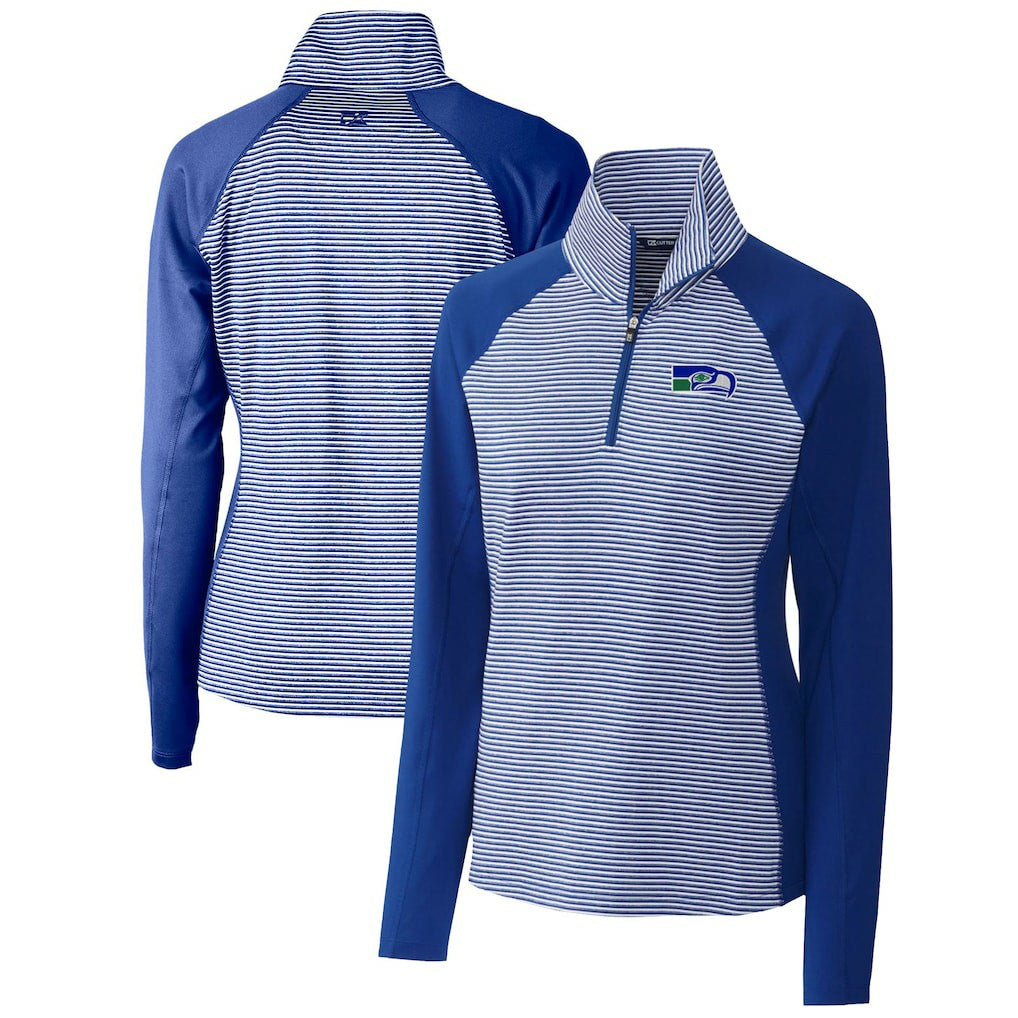 Seattle Seahawks Cutter & Buck Women's Throwback Logo Forge Tonal Stripe Stretch Half-Zip Pullover Top Royal
