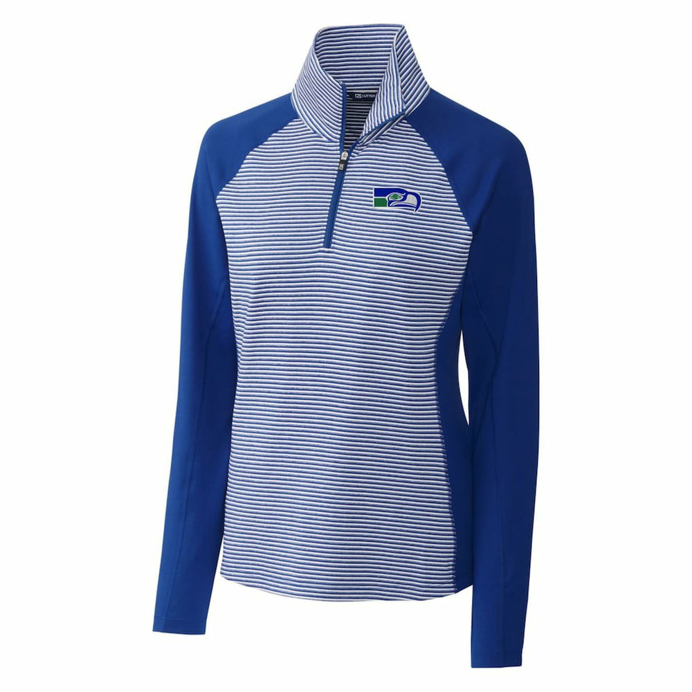 Seattle Seahawks Cutter & Buck Women's Throwback Logo Forge Tonal Stripe Stretch Half-Zip Pullover Top Royal