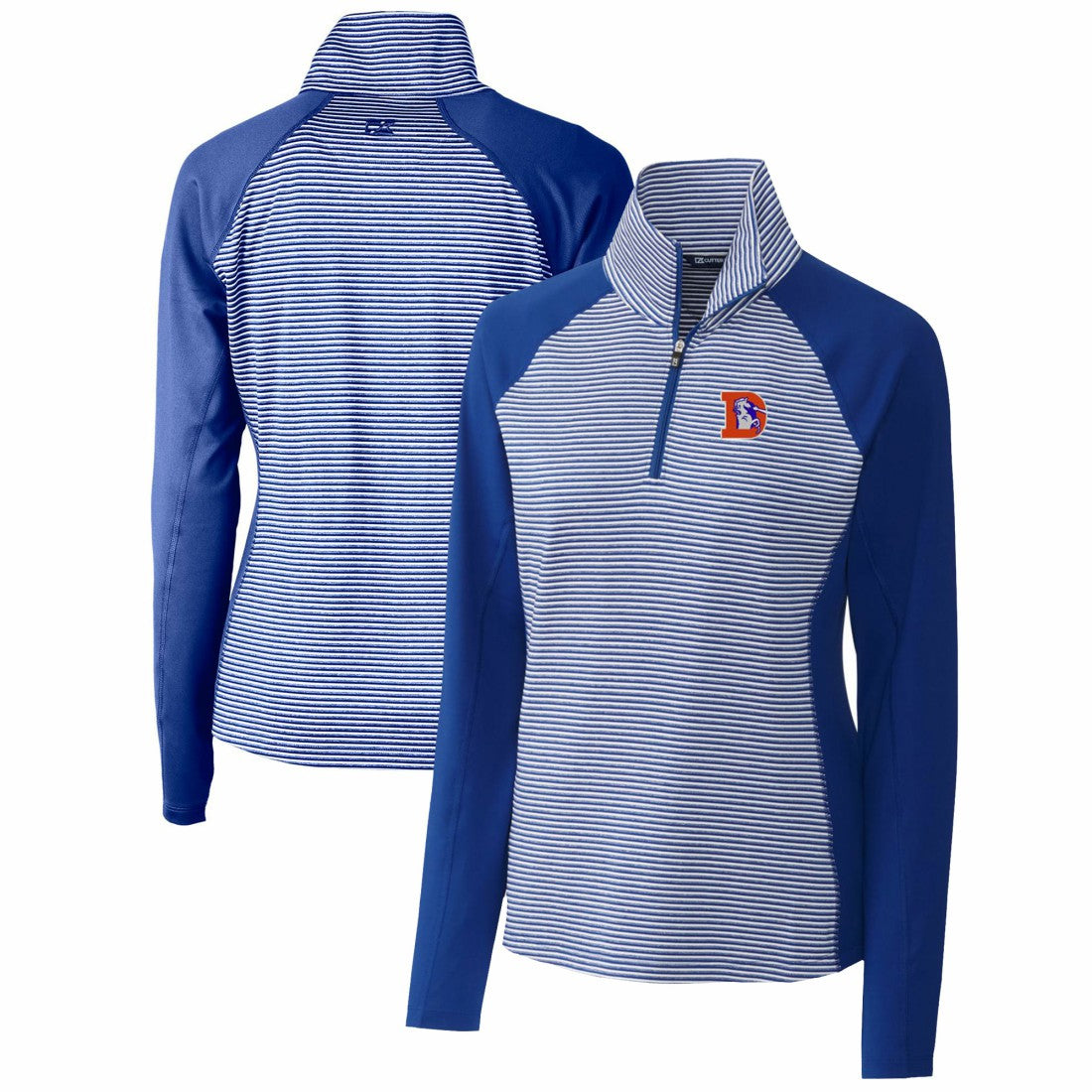 Denver Broncos Cutter & Buck Women's Throwback Logo Forge Tonal Stripe Stretch Half-Zip Pullover Top Royal