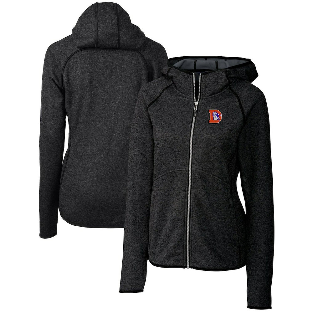 Denver Broncos Cutter & Buck Women's Throwback Logo Mainsail Full-Zip Jacket Heather Charcoal