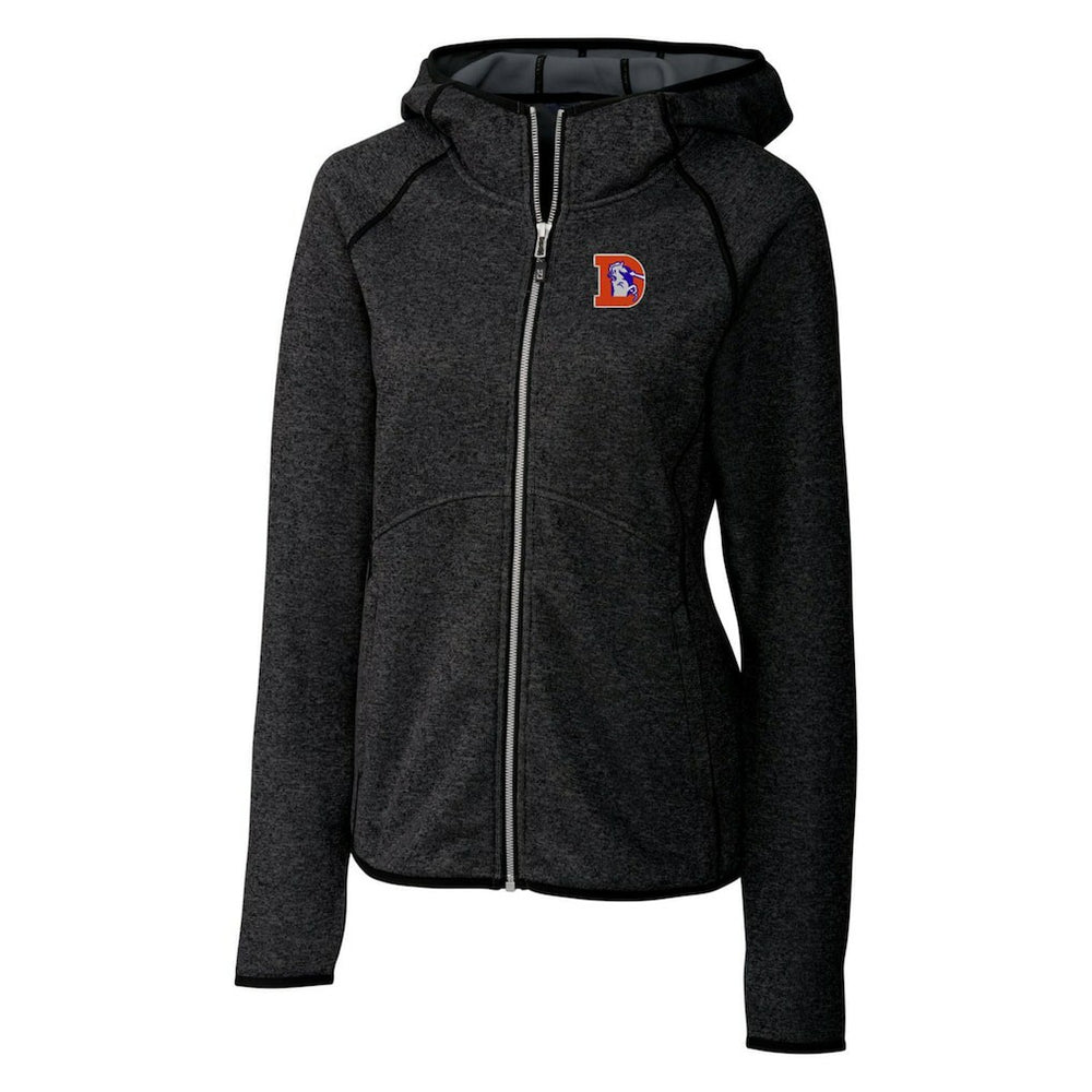 Denver Broncos Cutter & Buck Women's Throwback Logo Mainsail Full-Zip Jacket Heather Charcoal