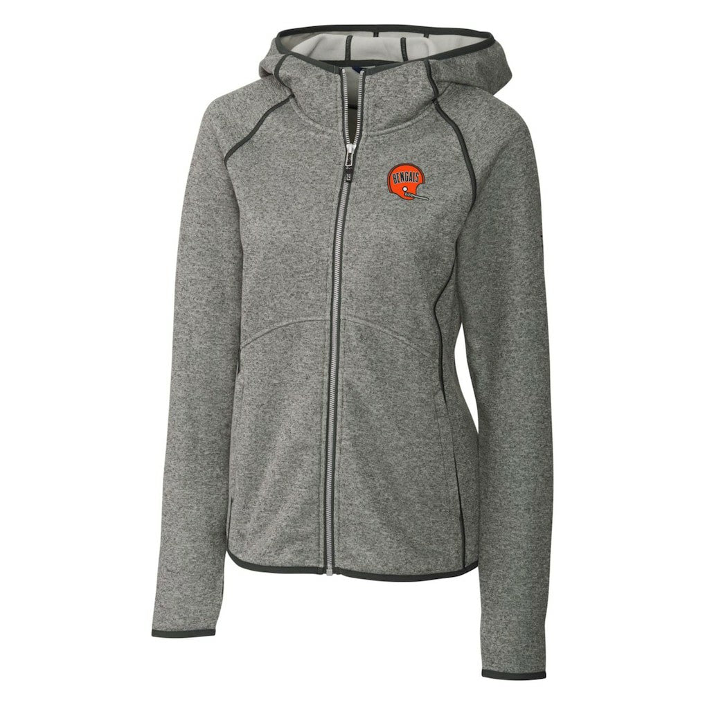 Cincinnati Bengals Cutter & Buck Women's Throwback Logo Mainsail Full-Zip Jacket Heather Gray