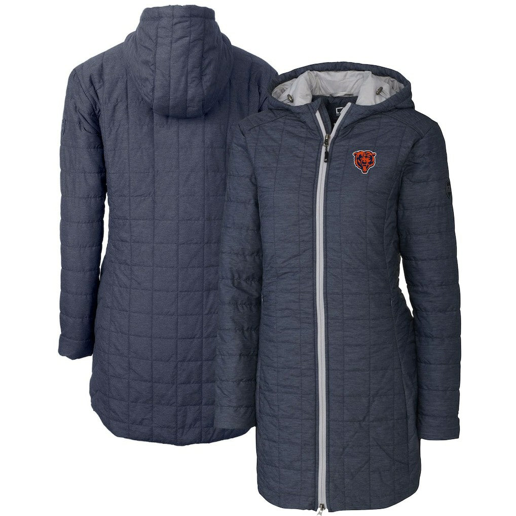 Chicago Bears Cutter & Buck Women's Throwback Logo Rainier Primaloft Eco Full-Zip Hoodie Long Coat Heather Navy