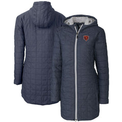 Chicago Bears Cutter & Buck Women's Throwback Logo Rainier Primaloft Eco Full-Zip Hoodie Long Coat Heather Navy