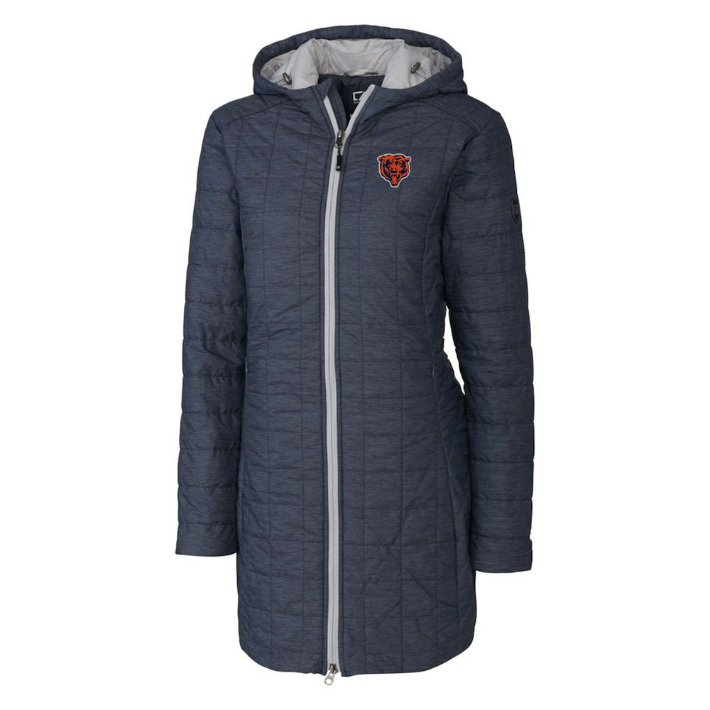 Chicago Bears Cutter & Buck Women's Throwback Logo Rainier Primaloft Eco Full-Zip Hoodie Long Coat Heather Navy