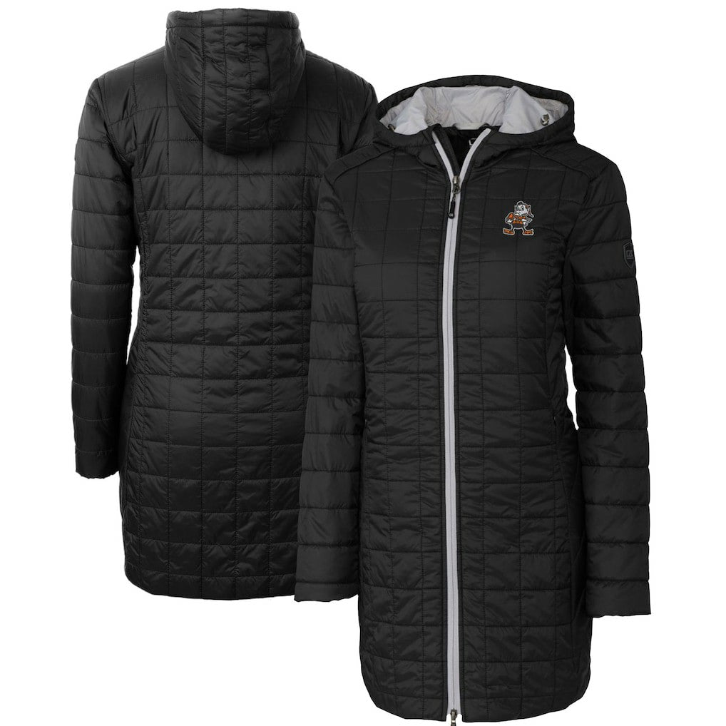 Cleveland Browns Cutter & Buck Women's Throwback Logo Rainier Primaloft Eco Full-Zip Hoodie Long Coat Black