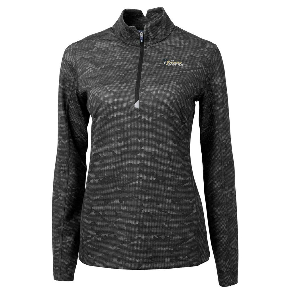 New York Jets Cutter & Buck Women's Throwback Logo Traverse Camo Quarter-Zip Pullover Top Black