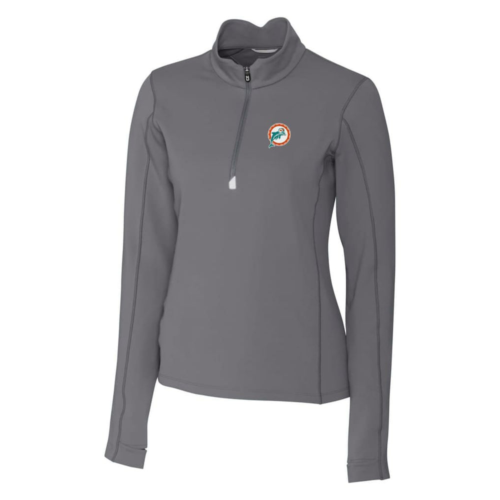 Miami Dolphins Cutter & Buck Women's Throwback Logo Traverse Stretch Quarter-Zip Pullover Top Steel