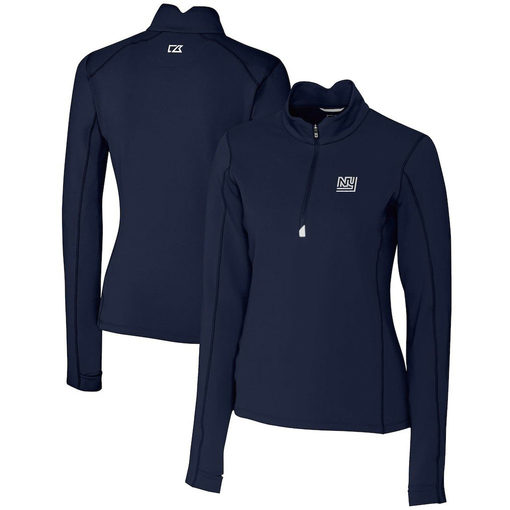 New York Giants Cutter & Buck Women's Throwback Logo Traverse Stretch Quarter-Zip Pullover Top Navy