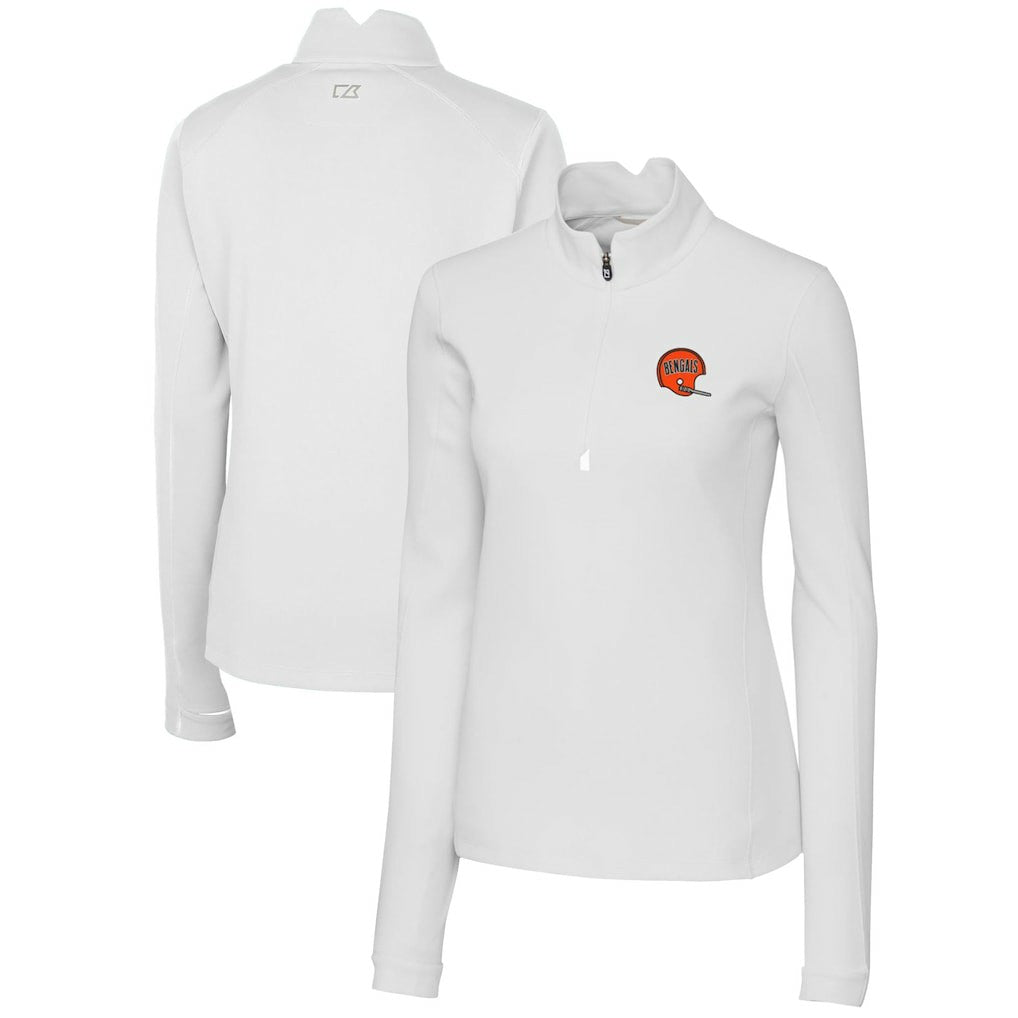 Cincinnati Bengals Cutter & Buck Women's Throwback Logo Traverse Stretch Quarter-Zip Pullover Top White