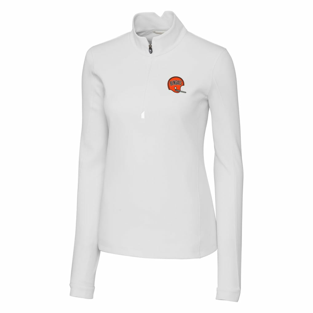 Cincinnati Bengals Cutter & Buck Women's Throwback Logo Traverse Stretch Quarter-Zip Pullover Top White