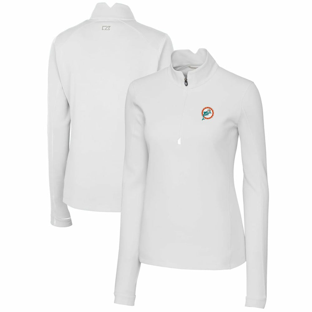 Miami Dolphins Cutter & Buck Women's Throwback Logo Traverse Stretch Quarter-Zip Pullover Top White
