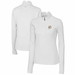 Miami Dolphins Cutter & Buck Women's Throwback Logo Traverse Stretch Quarter-Zip Pullover Top White