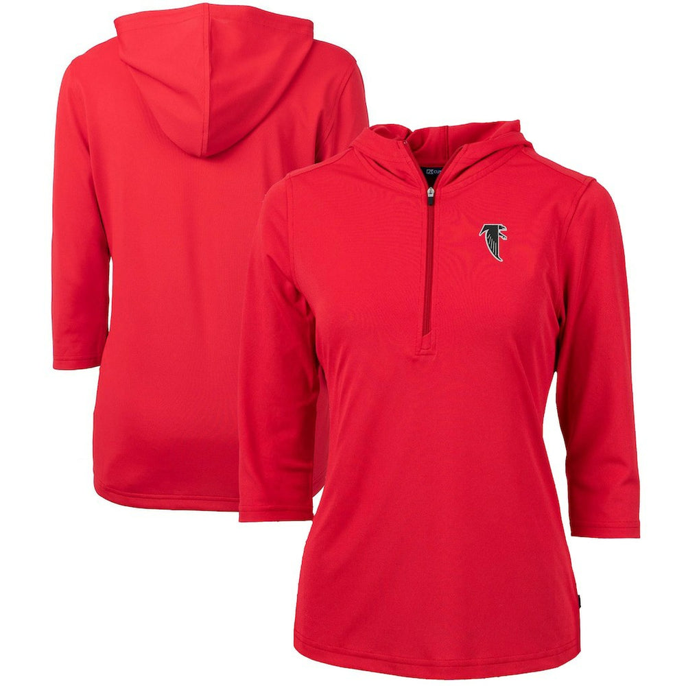 Atlanta Falcons Cutter & Buck Women's Throwback Logo Virtue Eco Pique 3/4 Sleeve Half-Zip Pullover Hoodie Red
