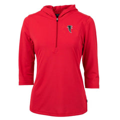 Atlanta Falcons Cutter & Buck Women's Throwback Logo Virtue Eco Pique 3/4 Sleeve Half-Zip Pullover Hoodie Red