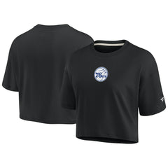 Philadelphia 76ers Women's Elements Super Soft Boxy Cropped T-Shirt Black