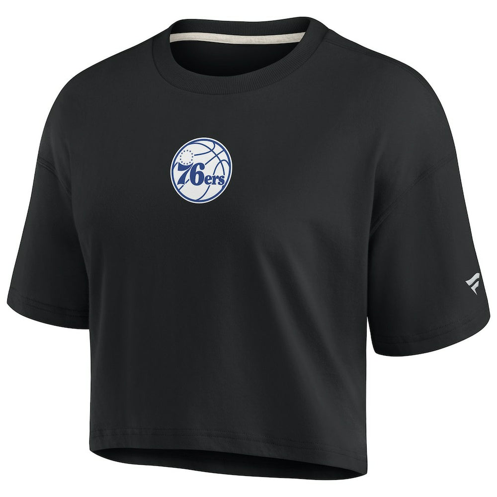 Philadelphia 76ers Women's Elements Super Soft Boxy Cropped T-Shirt Black
