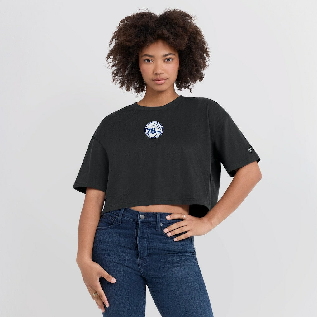 Philadelphia 76ers Women's Elements Super Soft Boxy Cropped T-Shirt Black