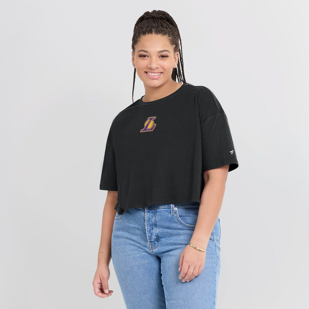 Los Angeles Lakers Women's Elements Super Soft Boxy Cropped T-Shirt Black