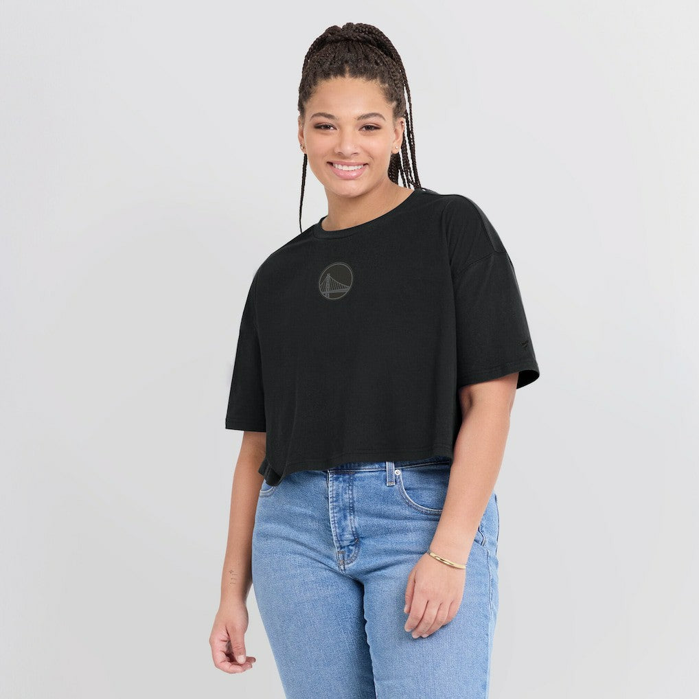 Golden State Warriors Women's Elements Super Soft Boxy Cropped T-Shirt Black