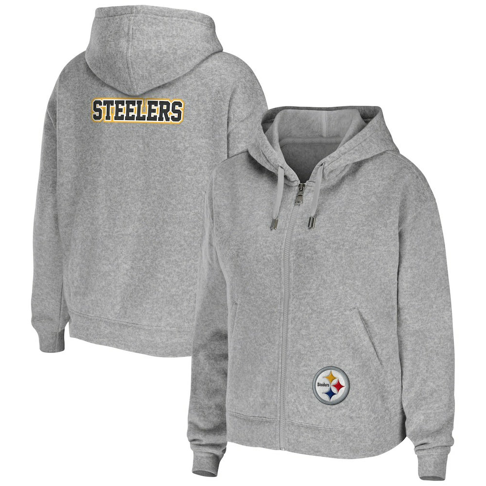 Pittsburgh Steelers WEAR by Erin Andrews Women's Team Full-Zip Hoodie Heathered Gray