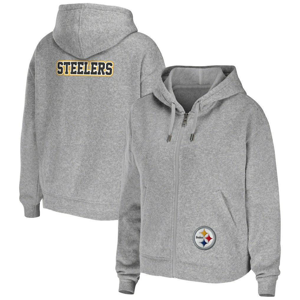 Pittsburgh Steelers WEAR by Erin Andrews Women's Team Full-Zip Hoodie Heathered Gray