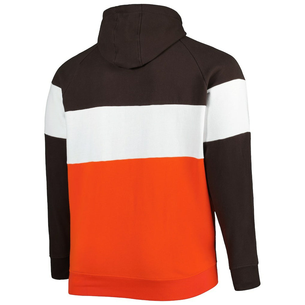 Cleveland Browns New Era Big & Tall Current Colorblock Raglan Fleece Pullover Hoodie Orange/Brown