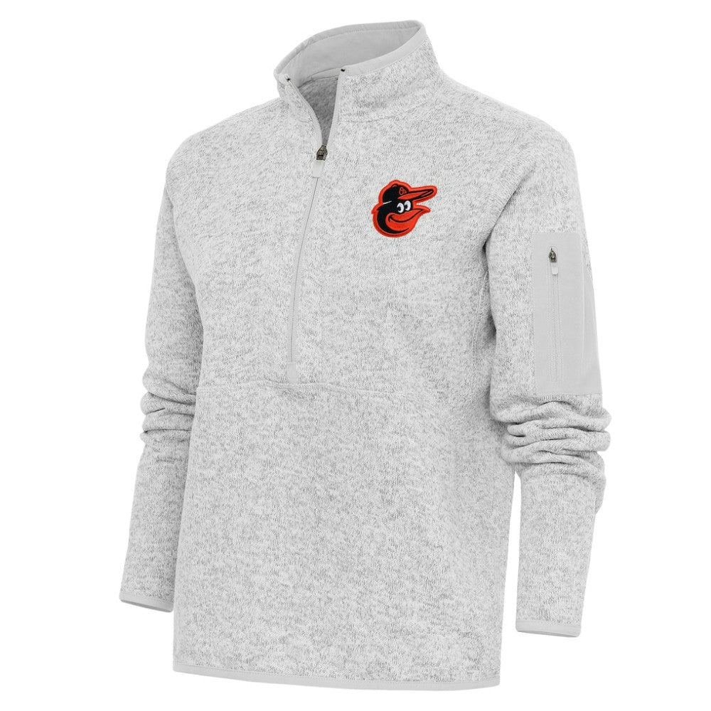 Baltimore Orioles Antigua Women's Logo Fortune Quarter-Zip Pullover Jacket - Heather Gray Jackets