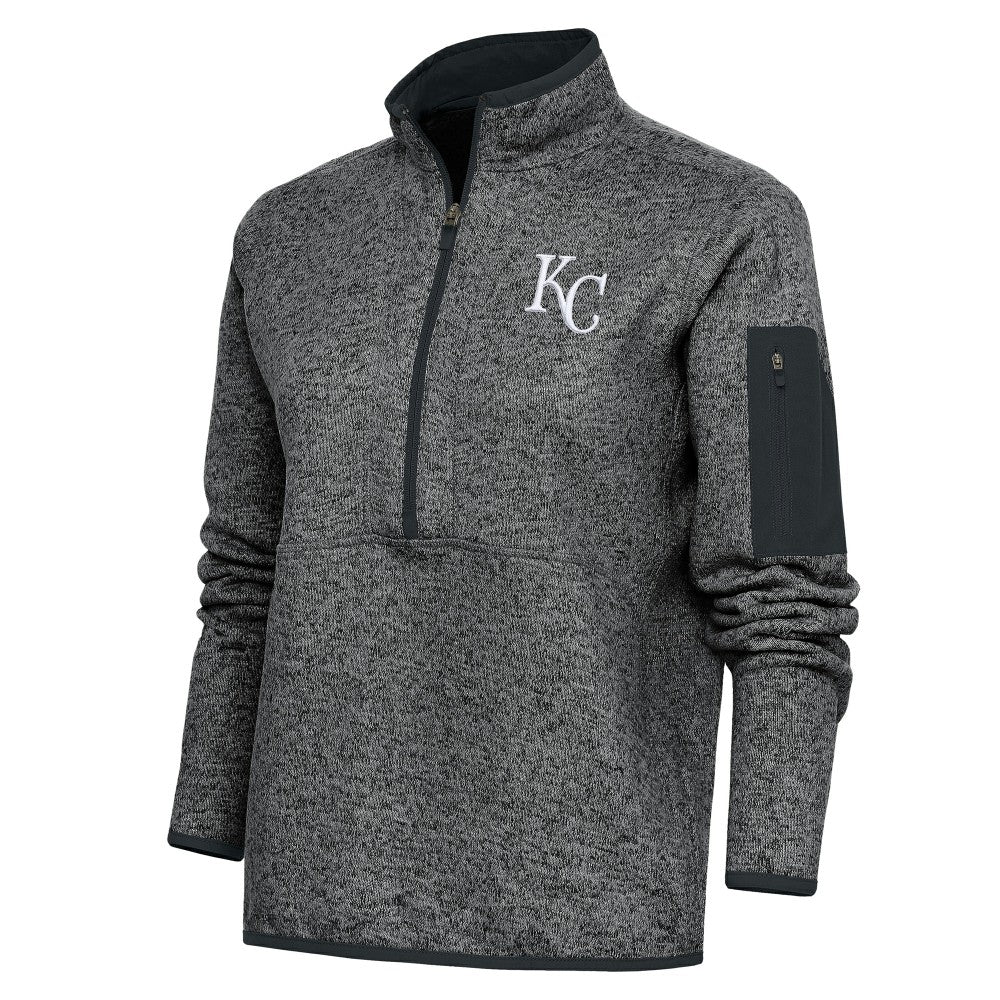Kansas City Royals Antigua Women's Logo Fortune Quarter-Zip Pullover Jacket - Heather Charcoal Jackets