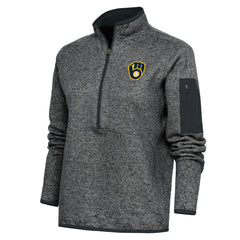 Milwaukee Brewers Antigua Women's Logo Fortune Quarter-Zip Pullover Jacket - Heather Charcoal Jackets