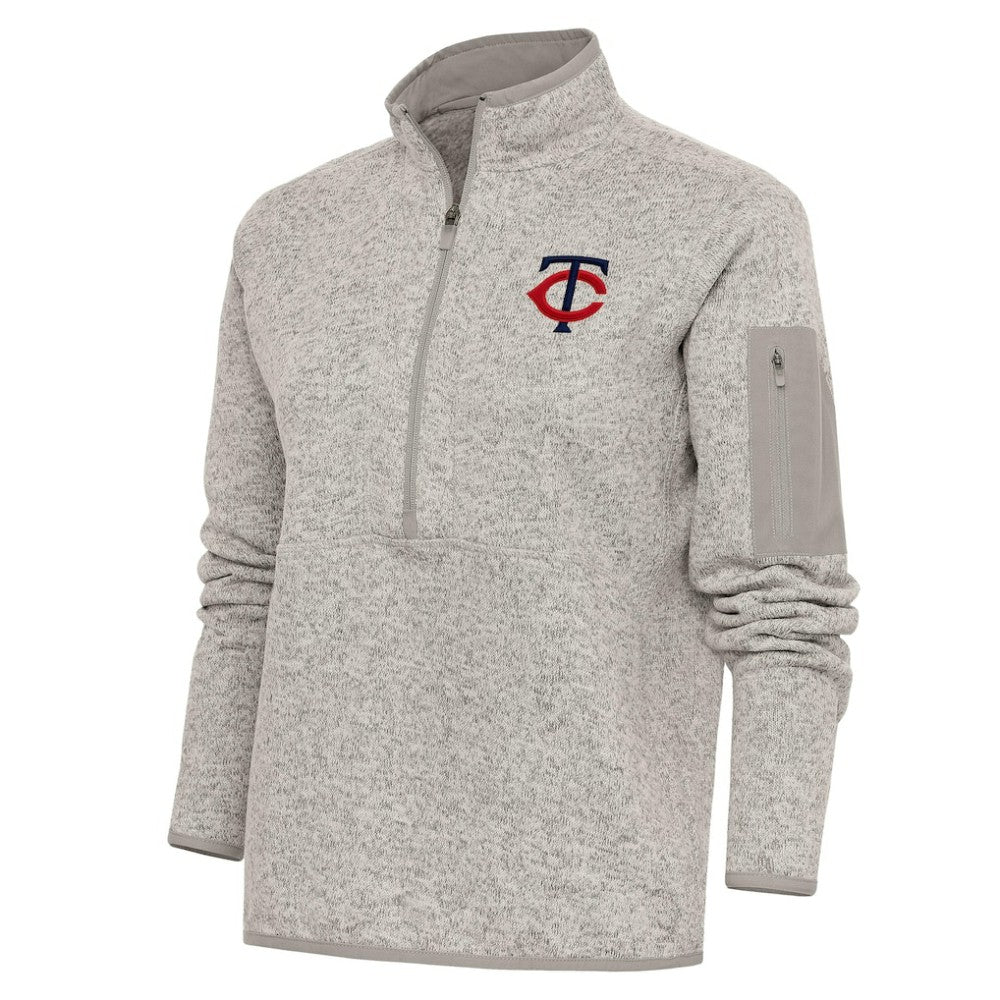 Minnesota Twins Antigua Women's Logo Fortune Quarter-Zip Pullover Jacket - Oatmeal Jackets