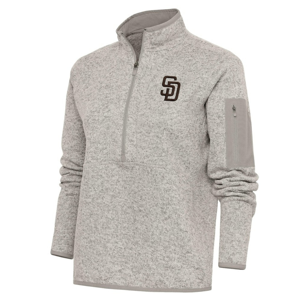 San Diego Padres Antigua Women's Logo Fortune Quarter-Zip Pullover Jacket - Oatmeal Jackets