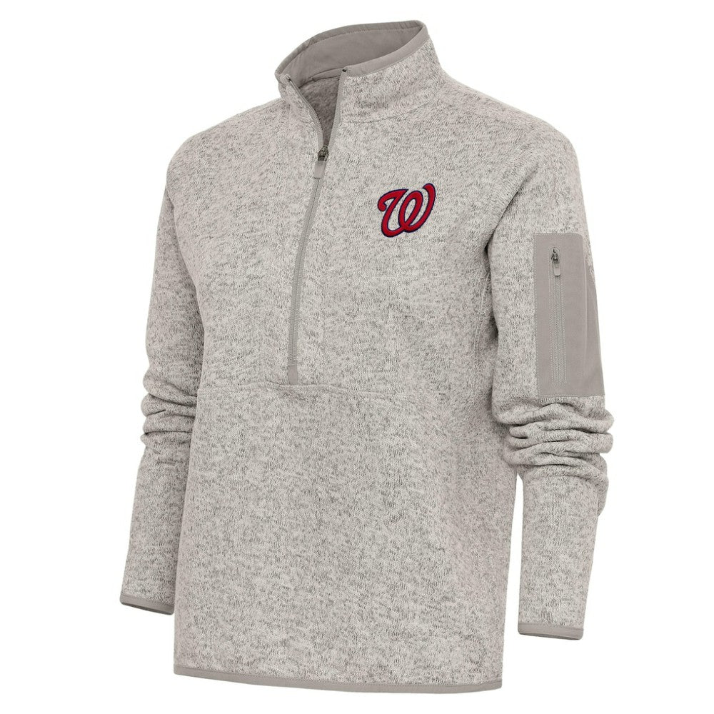 Washington Nationals Antigua Women's Logo Fortune Quarter-Zip Pullover Jacket - Oatmeal Jackets
