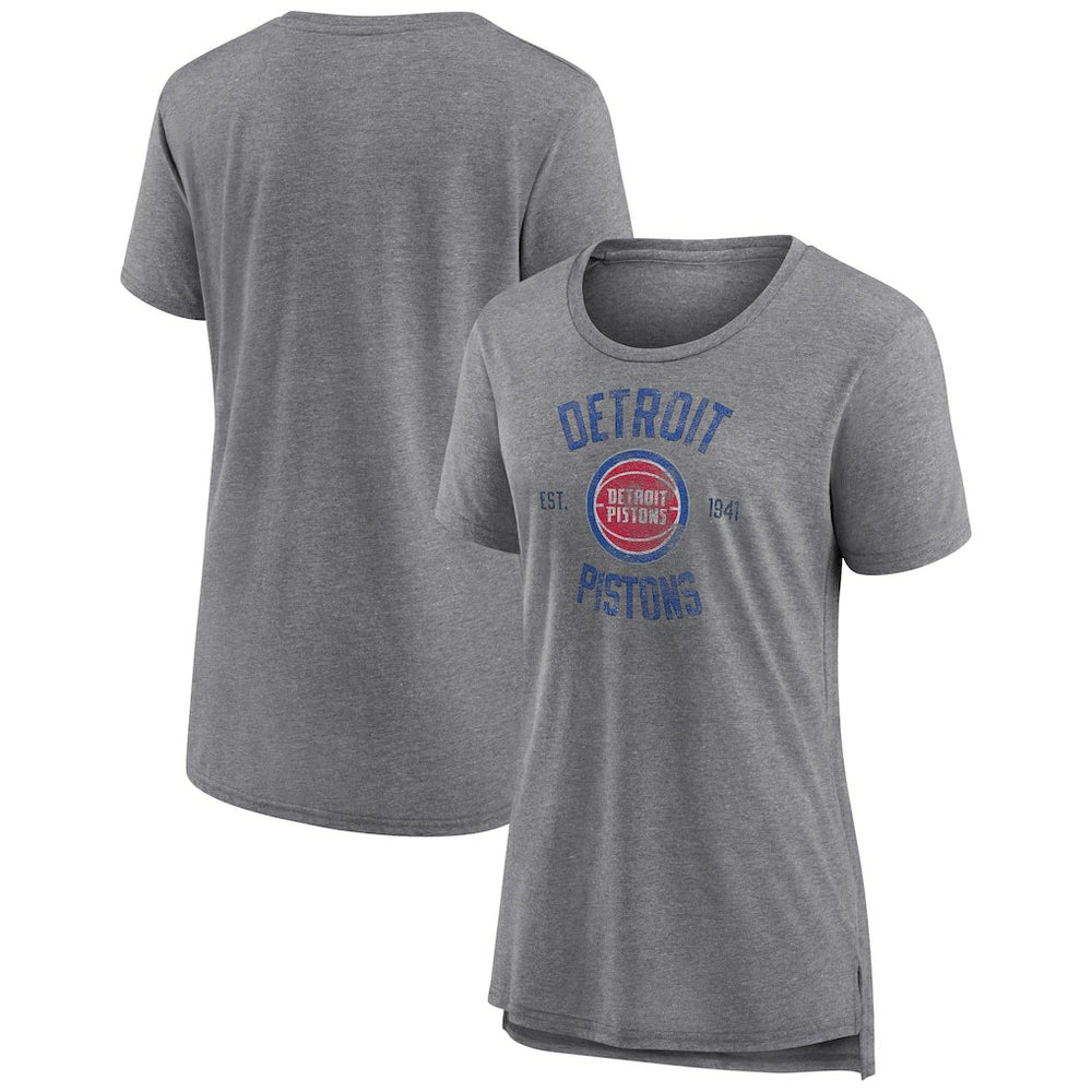 Detroit Pistons Women's Heritage Tri-Blend T-Shirt Heather Gray