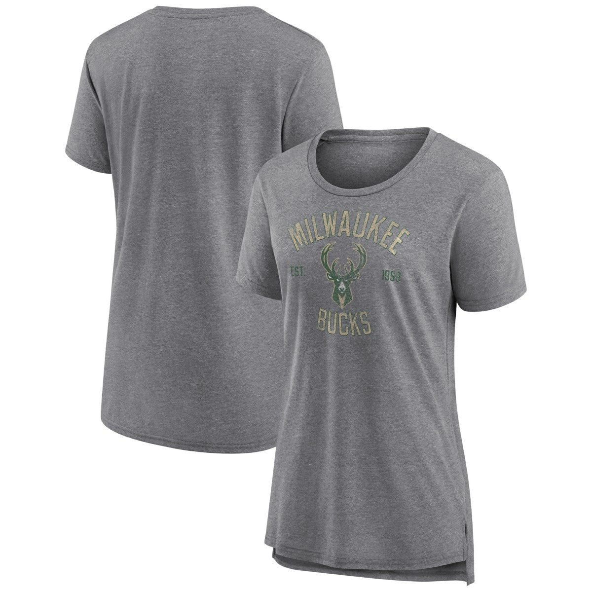 Milwaukee Bucks Women's Heritage Tri-Blend T-Shirt Heather Gray